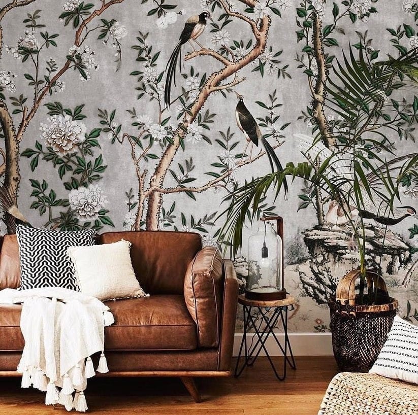 วอลเปเปอร์ OWLS WALLPAPERS THE CHINOISERIES ขนาด : W1.36 X H 3.19 M. SILVER GRAY
